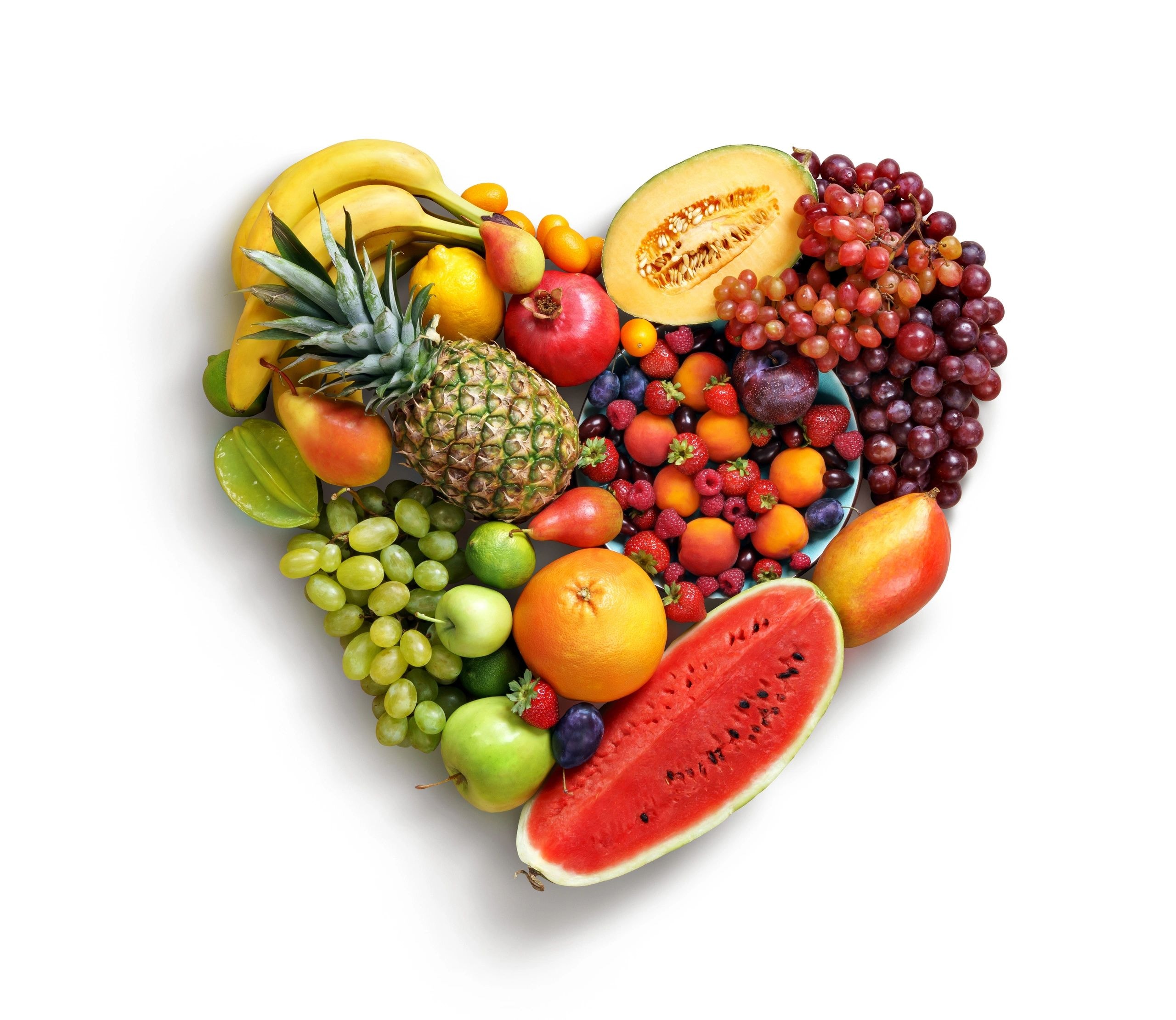 Heart-shaped arrangement of fresh fruits